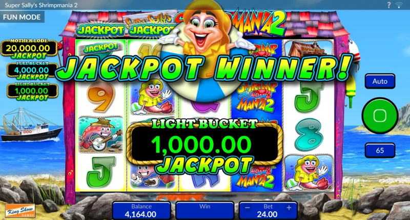 Super Sally's Shrimpmania 2 - започнување на пик-игра со корпа со избор помеѓу корпи и Free Spins